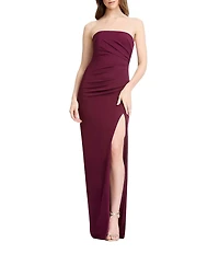 Dress the Population Jasmine Strapless Ruched High Slit Sheath Gown