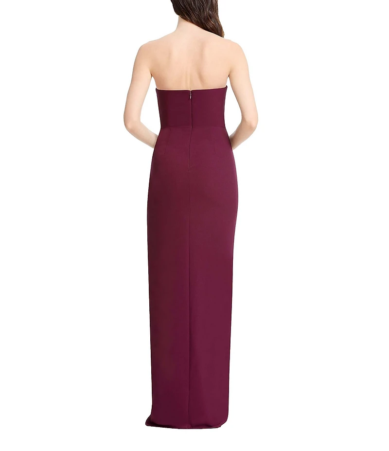 Dress the Population Jasmine Strapless Ruched High Slit Sheath Gown