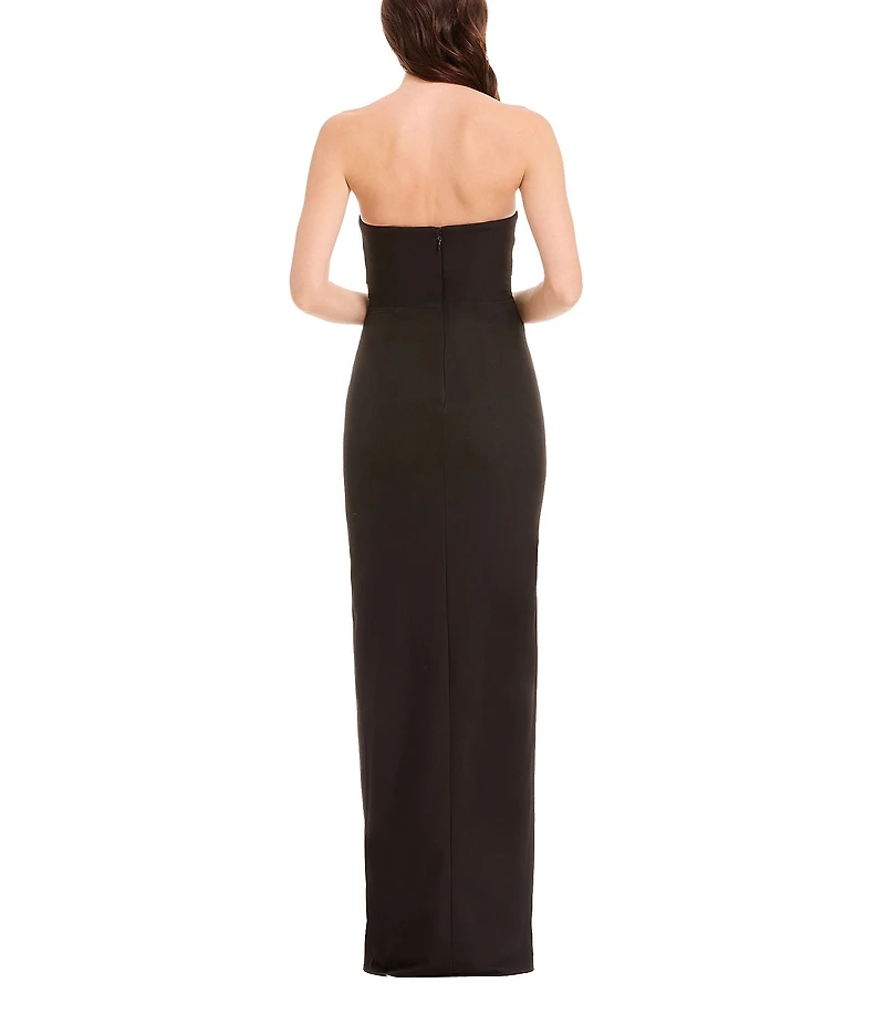 Dress the Population Jasmine Strapless Ruched High Slit Sheath Gown