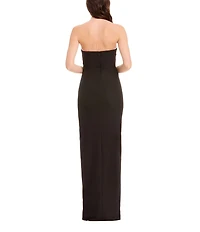 Dress the Population Jasmine Strapless Ruched High Slit Sheath Gown