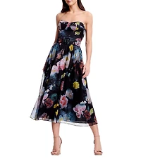 Dress the Population Jenny Floral Strapless A-Line Midi Dress