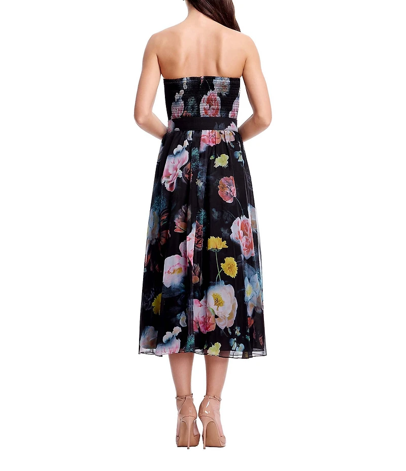 Dress the Population Jenny Floral Strapless A-Line Midi Dress
