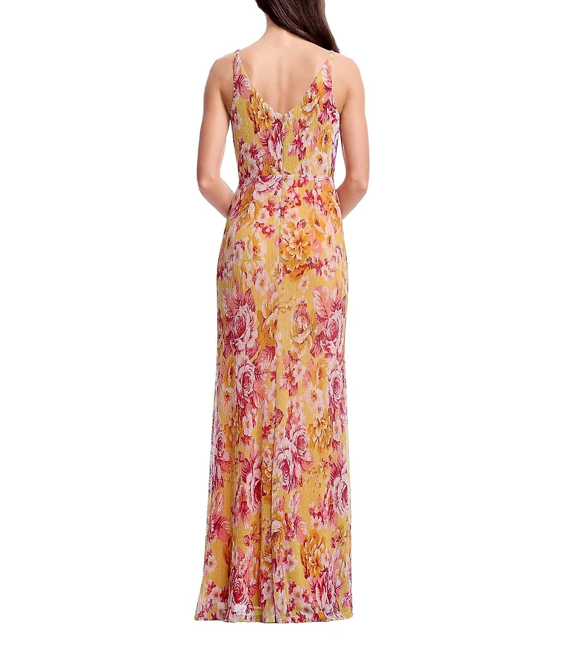 Dress the Population Jordan Floral Ruched Long Dress