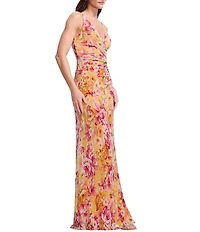 Dress the Population Jordan Floral Ruched Long Dress