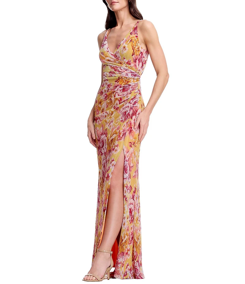 Dress the Population Jordan Floral Ruched Long Dress