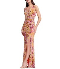 Dress the Population Jordan Floral Ruched Long Dress