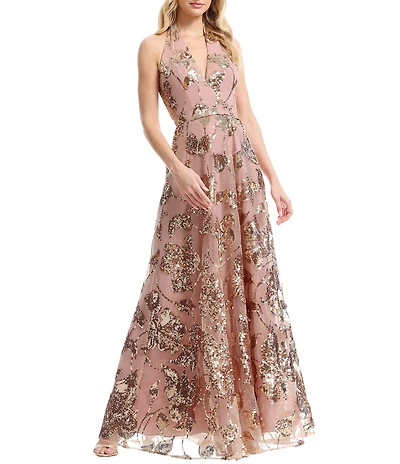 Dress the Population Josephine Halter Sequin A-Line Gown