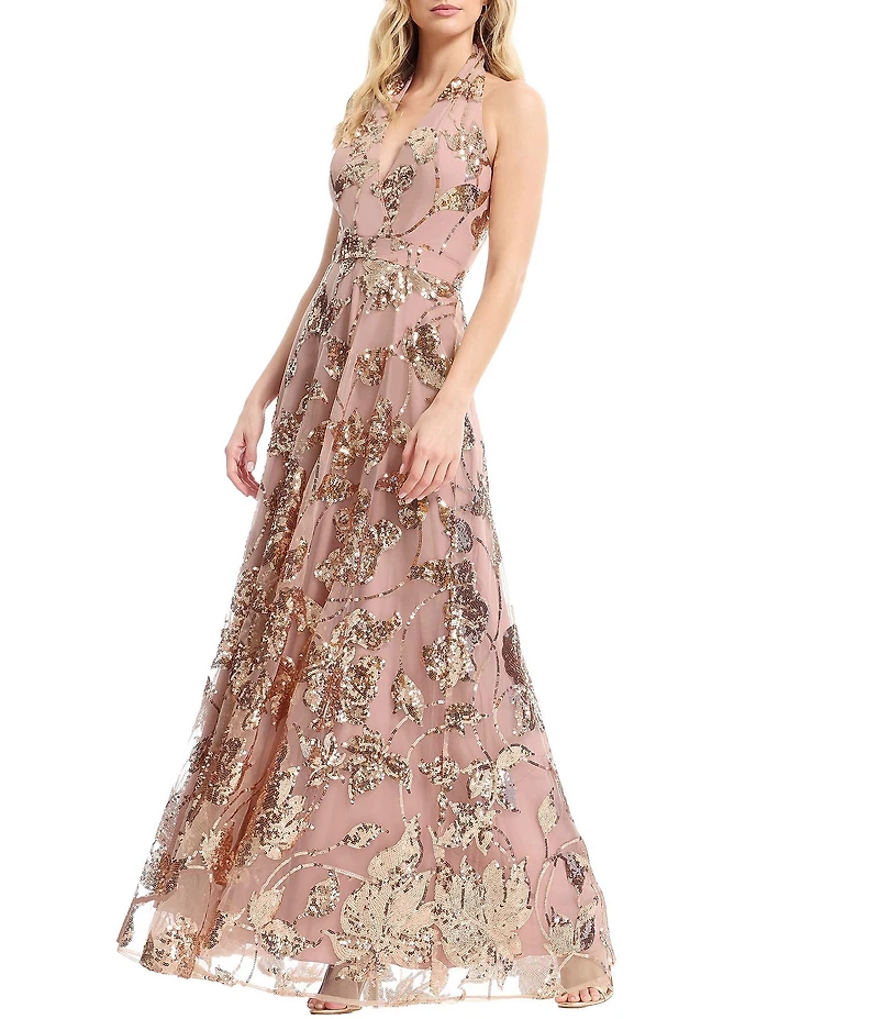 Dress the Population Josephine Halter Sequin A-Line Gown