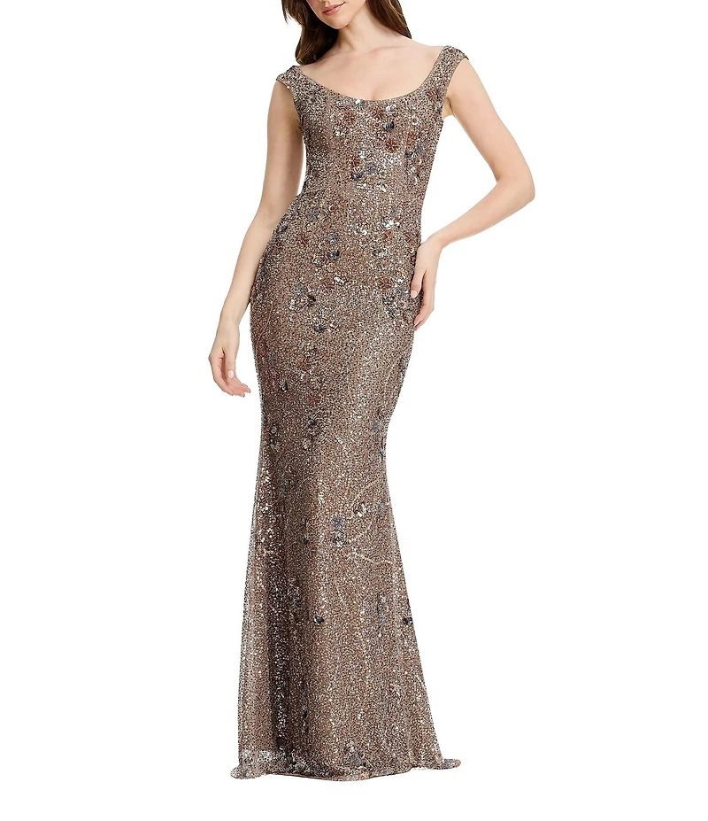 Dress the Population Josie Sequin Sleeveless Scoop Neck Sheath Gown