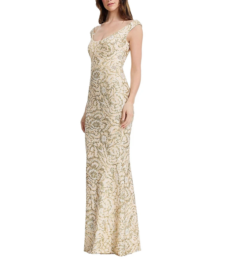 Dress the Population Josie Sleeveless Sequin Scoop Neck Sheath Gown