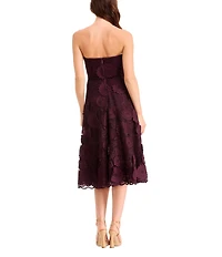Dress the Population Kailyn 3D Floral Applique Mesh Strapless Fit & Flare Midi Dress