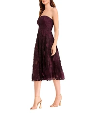 Dress the Population Kailyn 3D Floral Applique Mesh Strapless Fit & Flare Midi Dress