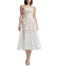 Dress the Population Kailyn Strapless 3D Mesh Fit & Flare Midi Dress