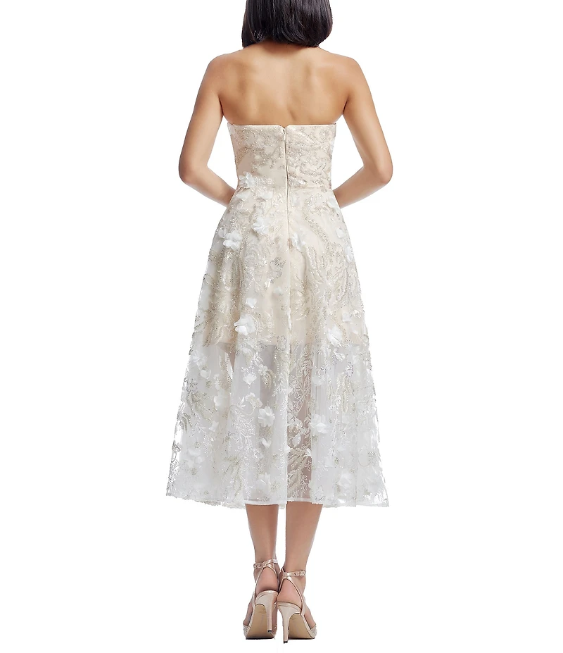 Dress the Population Kailyn Strapless 3D Mesh Fit & Flare Midi Dress