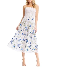 Dress the Population Kailyn Strapless Lace Floral Midi Dress