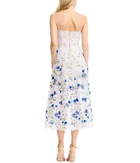 Dress the Population Kailyn Strapless Lace Floral Midi Dress