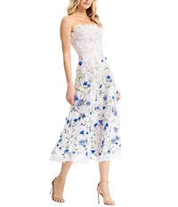 Dress the Population Kailyn Strapless Lace Floral Midi Dress