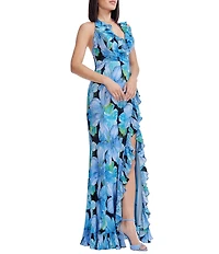 Dress the Population Kathleen Floral V-Neck Sleeveless Ruffle Trim Mermaid Dress
