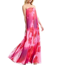 Dress the Population Kelston Strapless Pleated Printed Chiffon Shift Dress