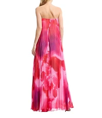 Dress the Population Kelston Strapless Pleated Printed Chiffon Shift Dress