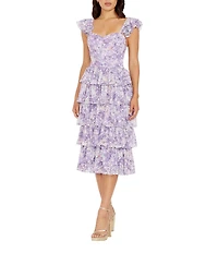 Dress the Population Kristen Sweetheart Neck Tiered Ruffle Midi Dress