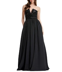 Dress the Population Kristine Satin Strapless V-Neck A-Line Gown