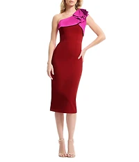 Dress the Population Lennon One Shoulder Ruffle Bodycon Midi Dress