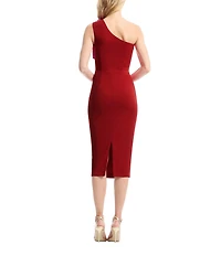 Dress the Population Lennon One Shoulder Ruffle Bodycon Midi Dress