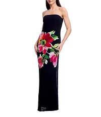 Dress the Population Linda Floral Motif Strapless Column Shift Maxi Dress