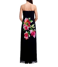 Dress the Population Linda Floral Motif Strapless Column Shift Maxi Dress