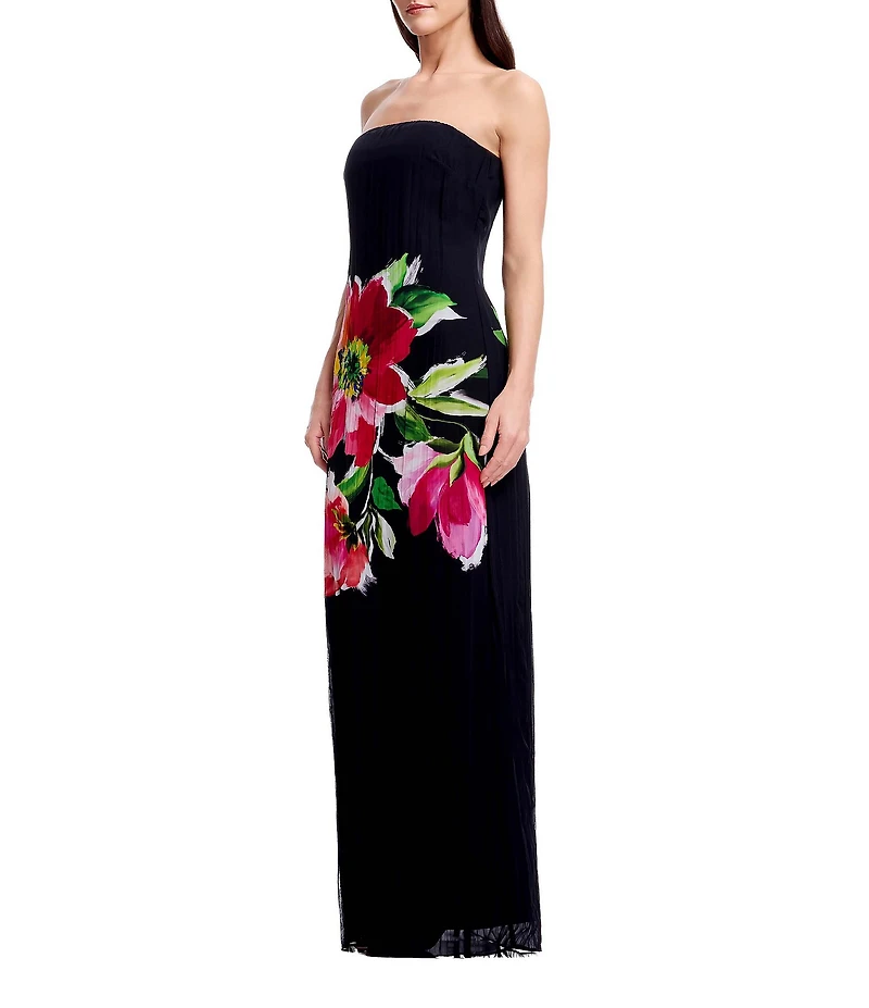 Dress the Population Linda Floral Motif Strapless Column Shift Maxi Dress