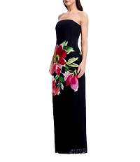 Dress the Population Linda Floral Motif Strapless Column Shift Maxi Dress