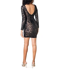 Dress the Population Lola Sequin Round Neck Long Sleeve Mini Dress