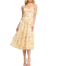 Dress the Population Mabel Strapless Sweetheart Bustier Midi Dress With Belt