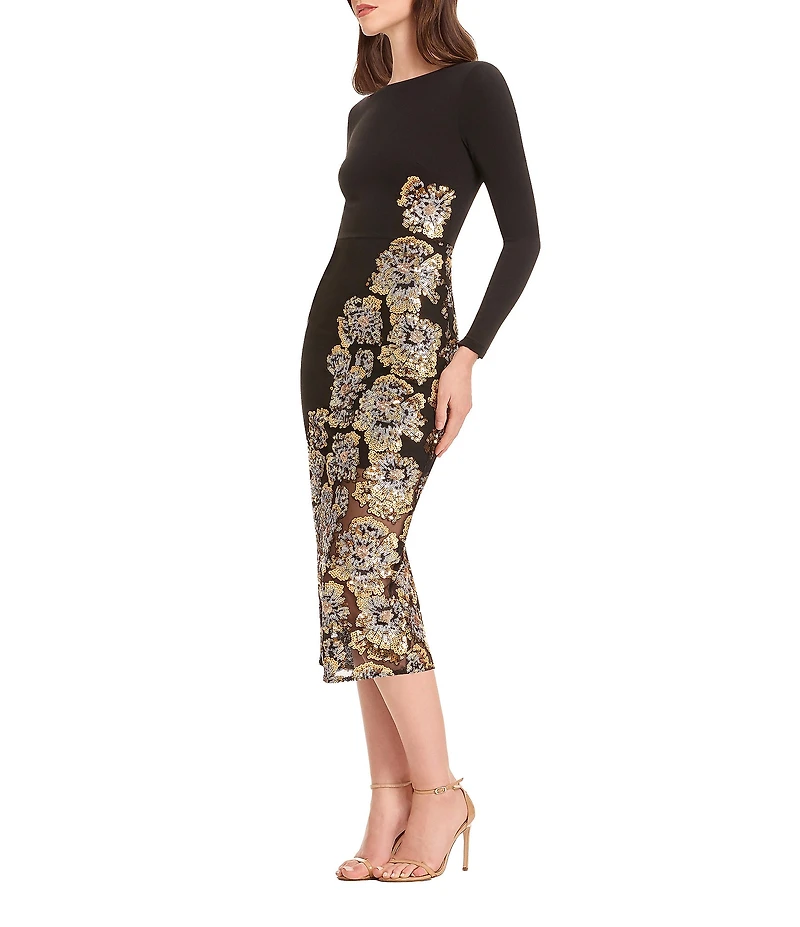 Dress the Population Mara Long Sleeve Sequin Bodycon Midi Dress