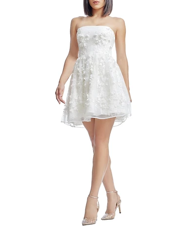 Dress the Population Marilyn Strapless 3D Applique Sequin Mesh Fit & Flare Mini Dress