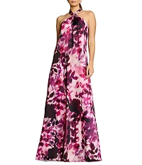 Dress the Population Maven Printed Satin Halter Shift Maxi Dress