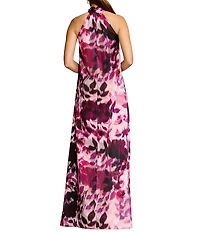 Dress the Population Maven Printed Satin Halter Shift Maxi Dress