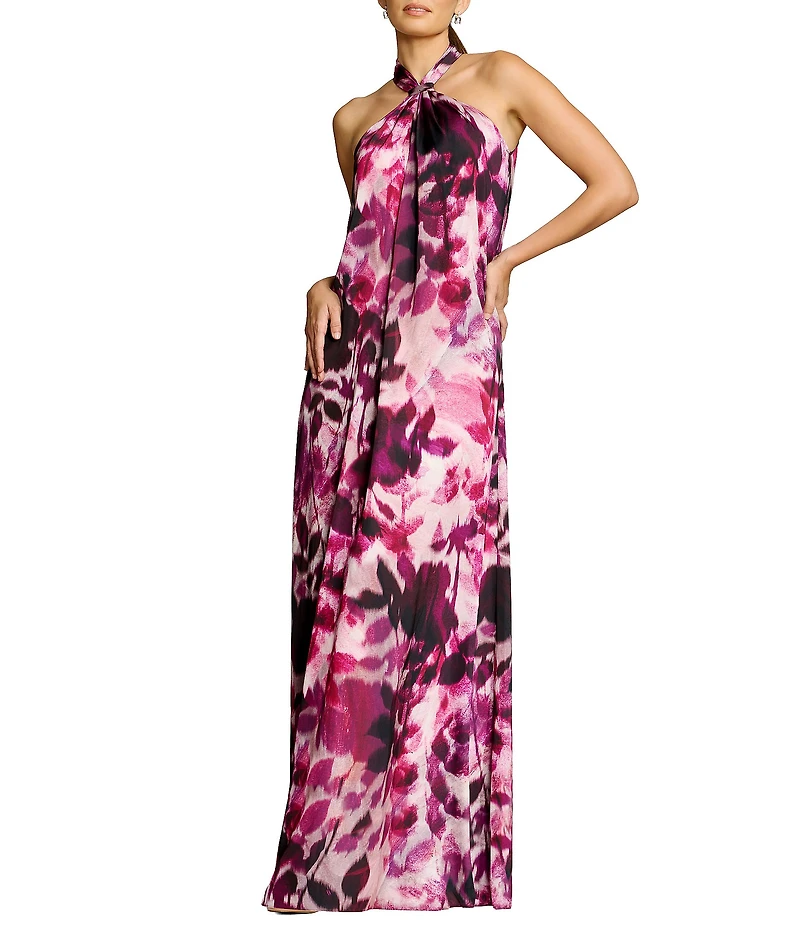 Dress the Population Maven Printed Satin Halter Shift Maxi Dress