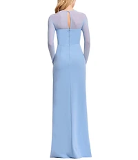 Dress the Population Maxwell Square Neck Mesh Long Sleeve Column Gown