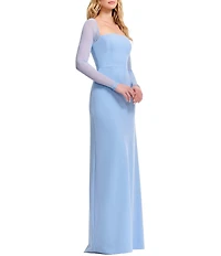 Dress the Population Maxwell Square Neck Mesh Long Sleeve Column Gown