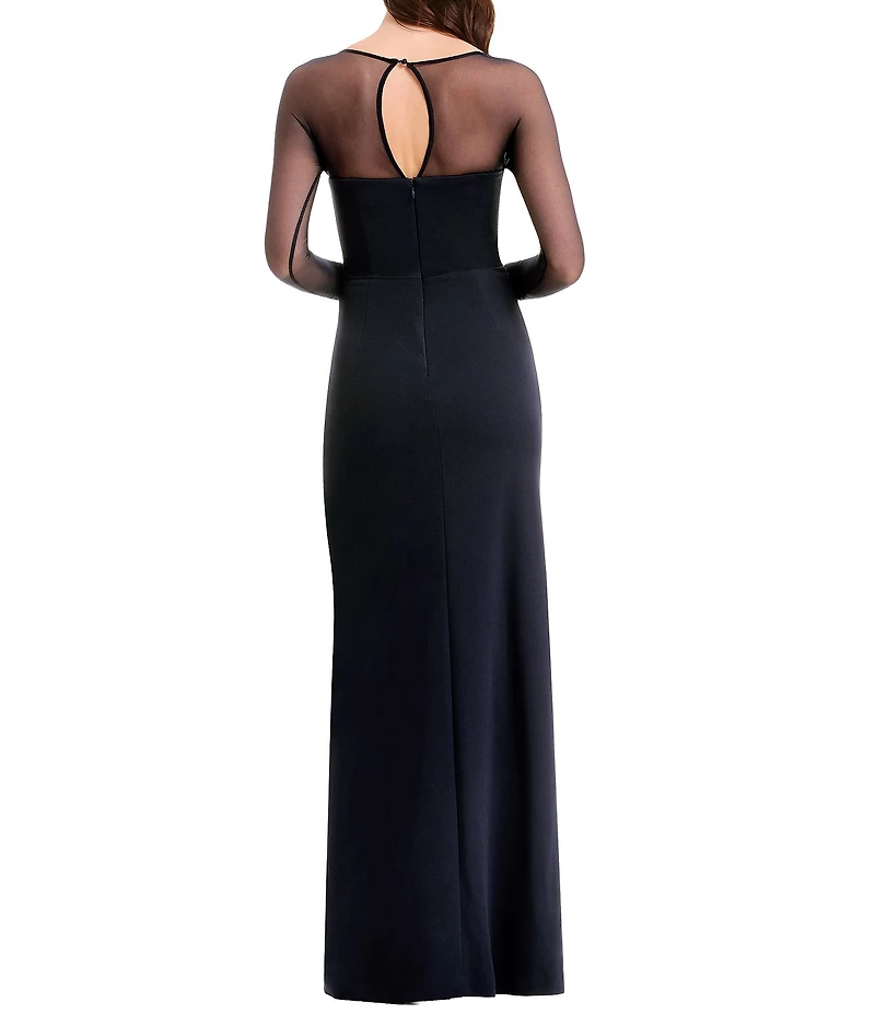 Dress the Population Maxwell Square Neck Mesh Long Sleeve Column Gown