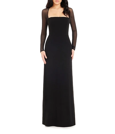 Dress the Population Maxwell Square Neck Mesh Long Sleeve Column Gown