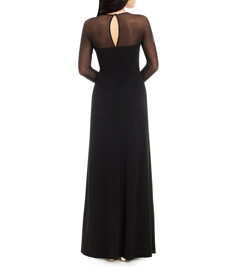 Dress the Population Maxwell Square Neck Mesh Long Sleeve Column Gown