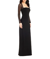 Dress the Population Maxwell Square Neck Mesh Long Sleeve Column Gown