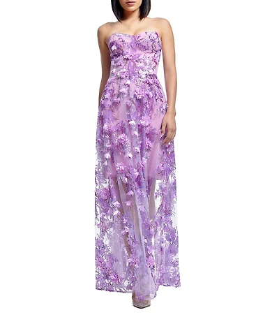 Dress the Population Melissa Sweetheart Neck 3D Applique Illusion Hem A-Line Gown