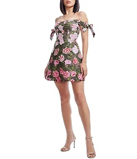 Dress the Population Meris Off-The-Shoulder Bow Detail A-Line Mini Dress