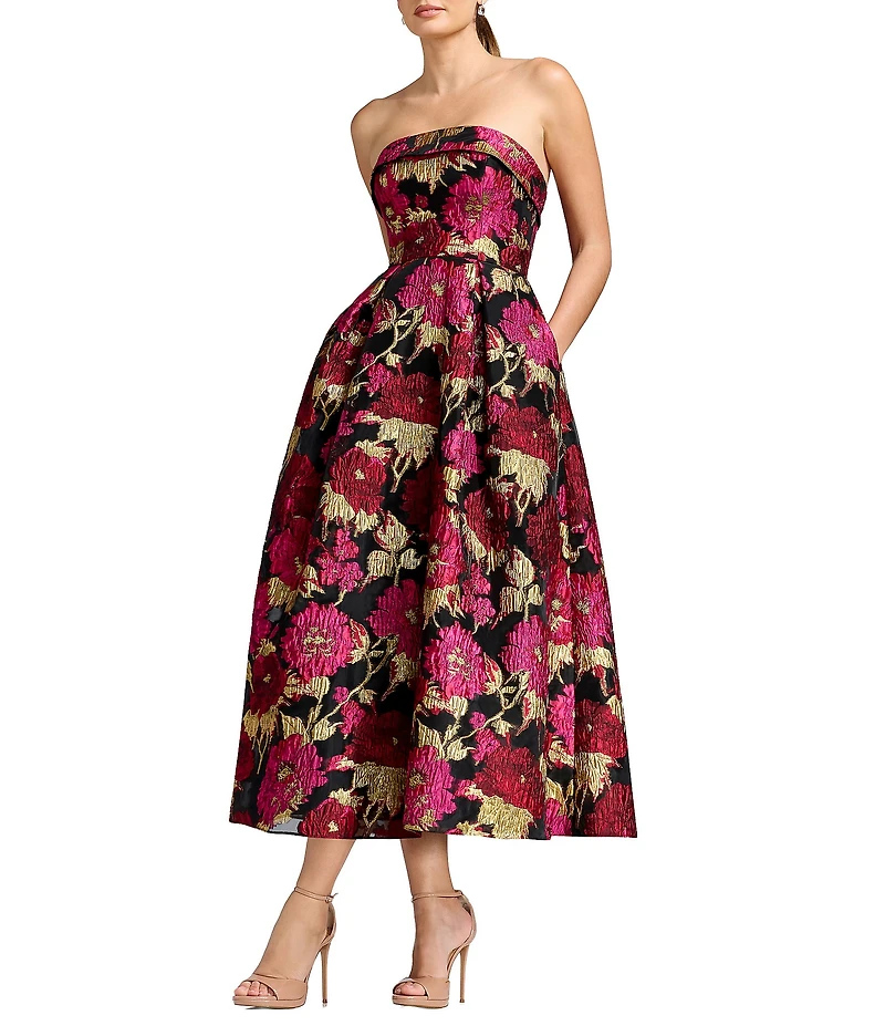 Dress the Population Mika Strapless Jacquard A-Line Midi Dress