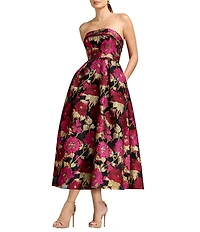 Dress the Population Mika Strapless Jacquard A-Line Midi Dress