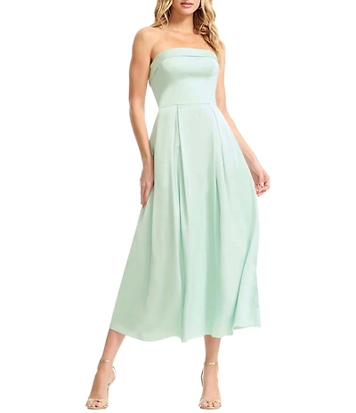 Dress the Population Mika Strapless Satin A-Line Midi Dress